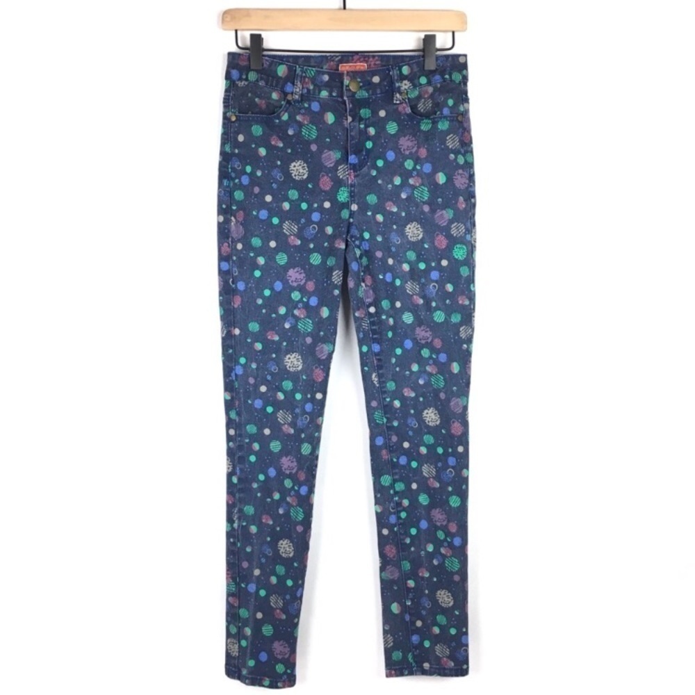 MODCLOTH Jeans Skinny Circles Dots Unique Art to Wear Retro Mod Print Medium